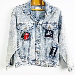 Vintage Light Blue Denim Jacket with Patches